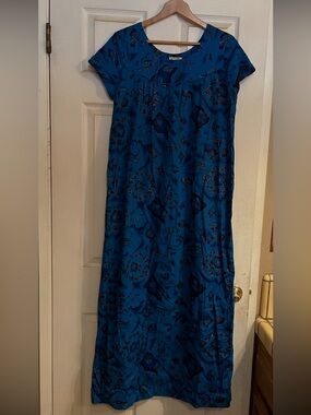 Blue Short-Sleeve Printed Maxi Dress by